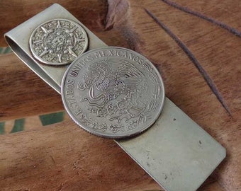 Mexican coin money clip, Alpaca Mexico money clip, vintage money money clip, vintage money clip