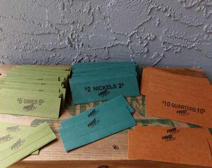 First Union Coin Wrappers, Vintage Bank Coin Wrappers, Nickel Wrappers