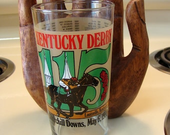 Kentucky Derby drinking glass 1989, Kentucky Derby glass, 115th The Kentucky Derby bar glass, Kentucky Derby bar glass