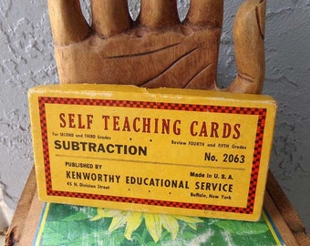 Self teaching Subtraction flash cards for second and third graders, flash cards, learning game, self teaching math cards, flash card set