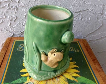 Frog planter, ceramic frog planter, green pottery, frog home decor, ceramic planter