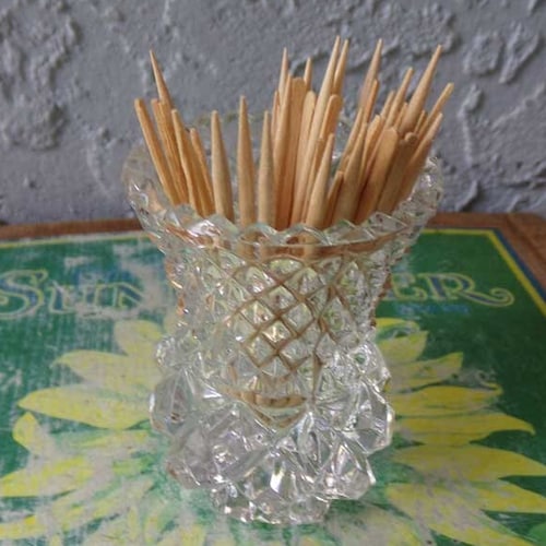 Vintage Cut Glass Toothpick Holder Miniature Vase Etsy