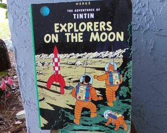 The Adventures of Tintin Explorers On The Moon by Herge 1982, TinTin book, vintage comic book, moon book