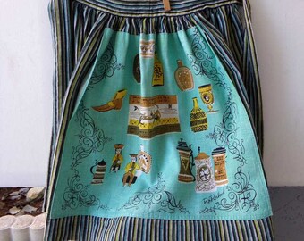 Vintage kitchen apron, half apron, kitchen apron, vintage striped apron, vintage apron, 2 pocket apron