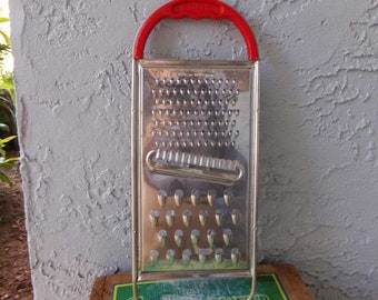 Kaiser red handle stainless steel food grater, Vintage food grater, cheese grater, vintage all in one food grater, vintage kitchen decor