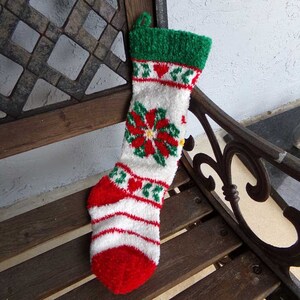 Vintage Christmas Stocking, Christmas stocking, poinsettia Christmas stocking, Christmas stocking home decor