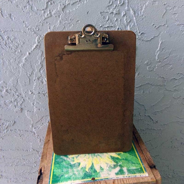 Vintage clipboard,miniature size clipboard, brown masonite clipboard, vintage office supplies, 9 x 6 clipboard