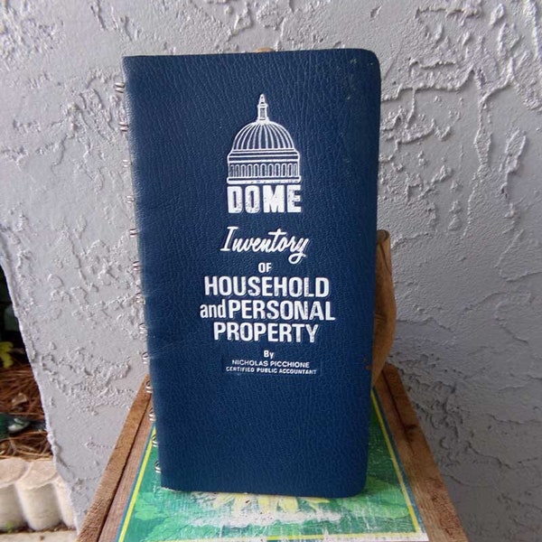 Household record book, Dome Inventory of Household and Personal Property book,  Document holder, receipt record book, vintage record book