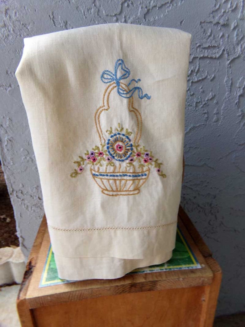 Embroidered tea towel cotton tea towel vintage embroidered Etsy