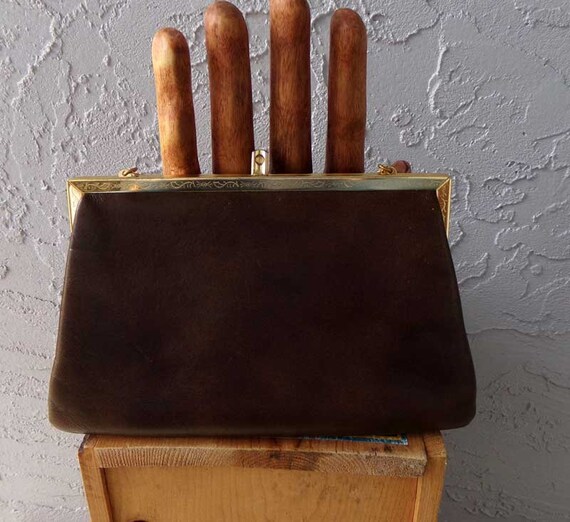 Vintage brown leather handbag, Etra handbag, brow… - image 4