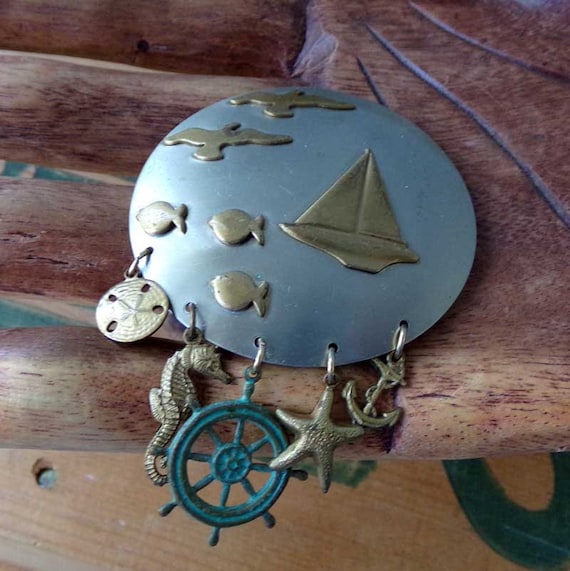 Nautical charm brooch, Vintage Nautical Sailboat … - image 4