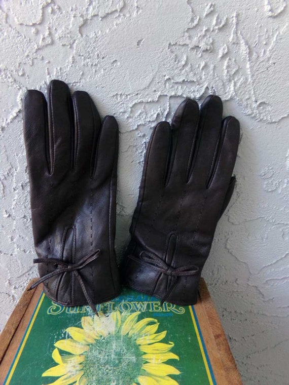 Sheep Skin Gloves With Faux Fur Lining Brown Leather Gloves