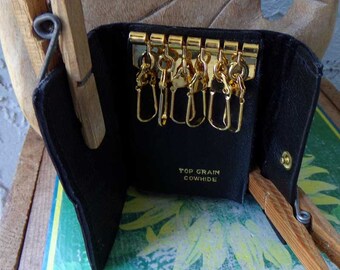 Vintage Key case, black key case, black leather Key Gard, vintage  black key gard case, leather key case