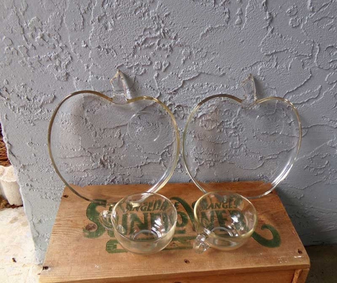 Apple Dishes, Apple Snack Plates With Cup, Glass Apple Dishes, Snack