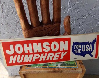 Political bumper sticker, campaign sticker, Johnson Humphrey bumper sticker, Presidential campaign, LBJ, 1960's, political advertising