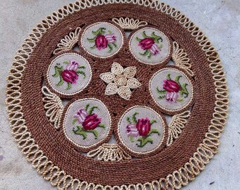 Wicker needlepoint rug, placemat doily, wicker doormat, wicker placemat centerpiece, People's Republic of China, centerpiece placemat
