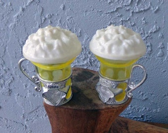 Beer glass salt and pepper shakers, ice cream soda salt and pepper shakers, vintage salt and pepper shakers,
