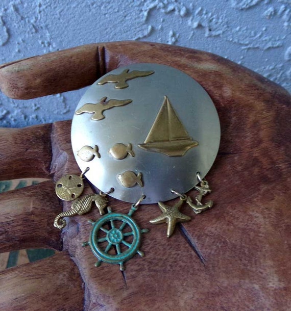 Nautical charm brooch, Vintage Nautical Sailboat … - image 5