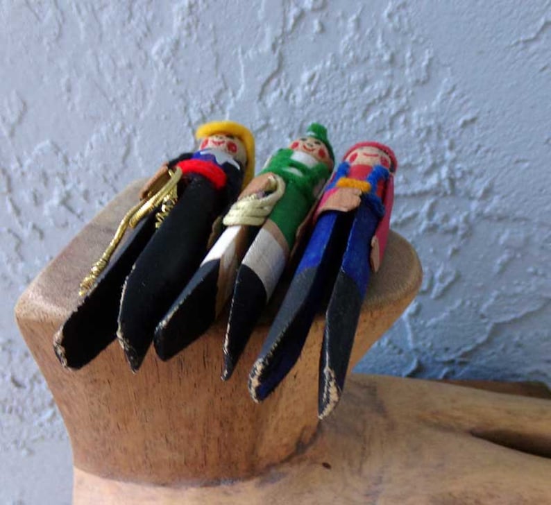 Clothespin people ornaments vintage clothespin ornaments clothespin ornaments clothespin characters vintage cowboy ornament set of 3