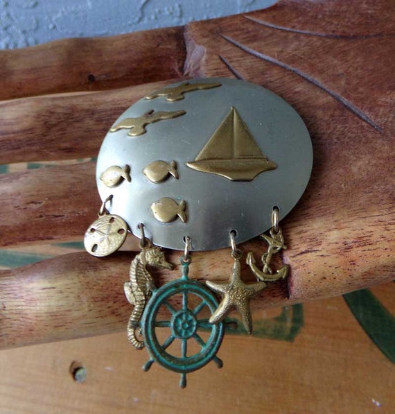 Nautical charm brooch, Vintage Nautical Sailboat … - image 8