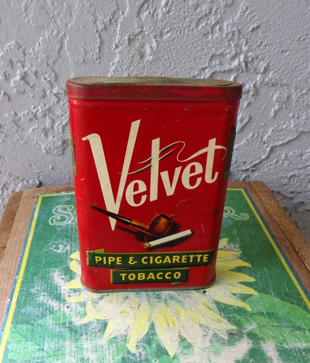 Velvet Pipe & Cigarette Tobacco Can, Velvet Tobacco Can, Tobacco Tin Can, Tobacco Can Etsy