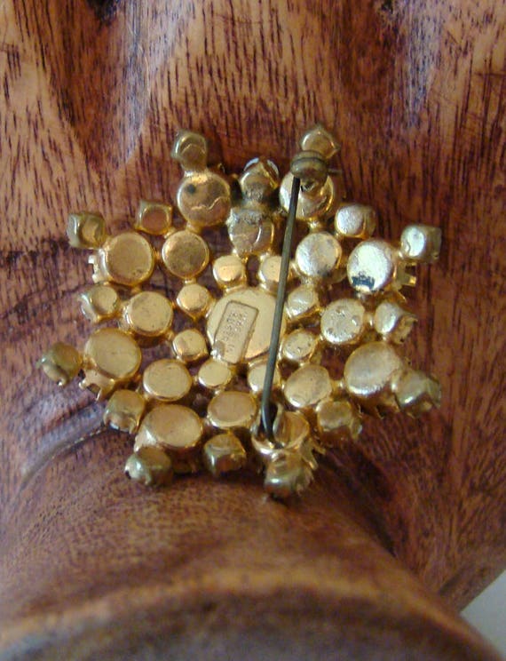 Vintage Austrian crystal brooch, Amber colored br… - image 5