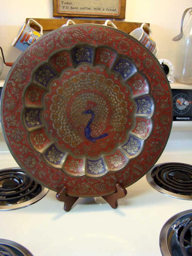 Brass Peacock Etched Serving Tray Brass Peacock Tray Vintage Etsy
