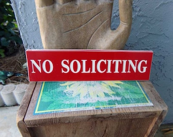 No soliciting sign, red no soliciting sign, door sign, vintage no soliciting sign