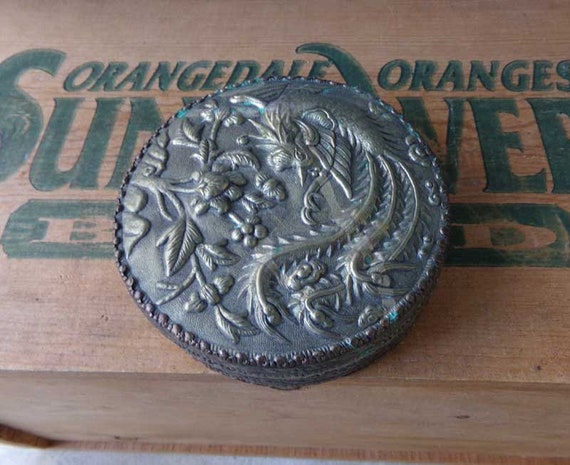 Powder jar, powder can, Asian powder can, mirrored power can, vintage mirror powder jar