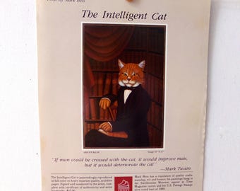 Artist Press intelligent Cat advertisement, Mark Hess advertisement, Mark Twain quote, vintage cat advertisement