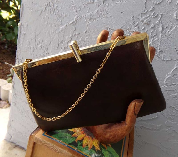 Vintage brown leather handbag, Etra handbag, brow… - image 1