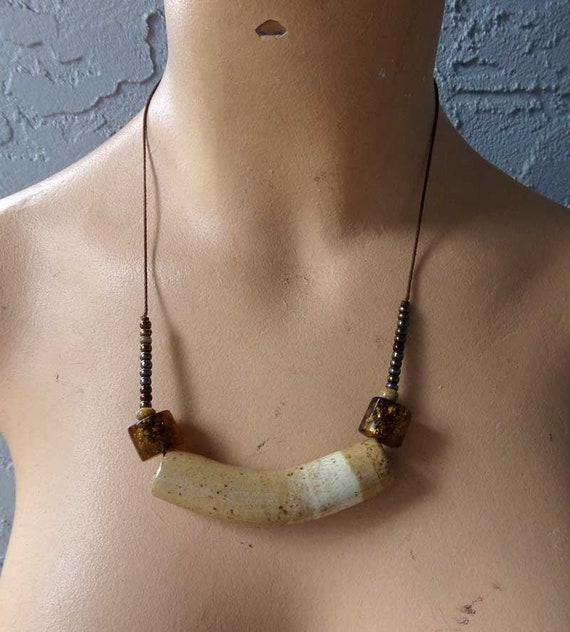 Ceramic bead necklace, vintage ceramic bead neckla