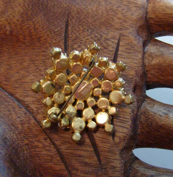 Vintage Austrian crystal brooch, Amber colored br… - image 3