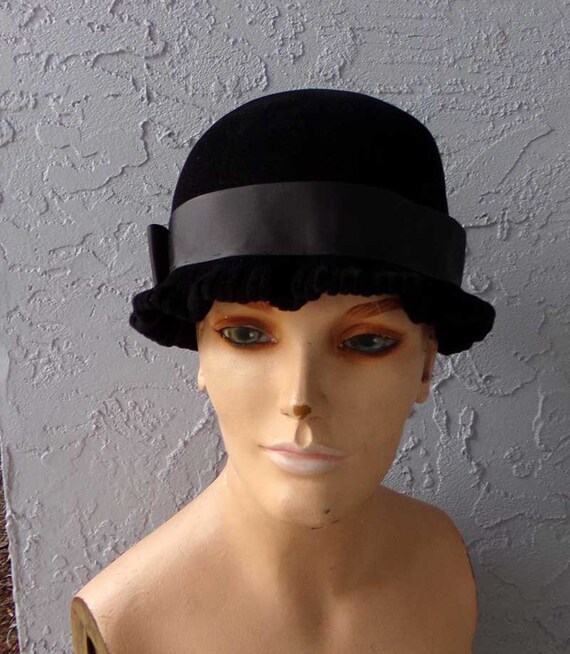 Cloche hat, black cloche hat, flapper hat, black f