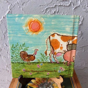 May include: A vintage children's book cover with a watercolor illustration of a cow, pig, and turkey in a field. The sun is shining in the blue sky. The book is published by Holt, Rinehart and Winston, Inc.