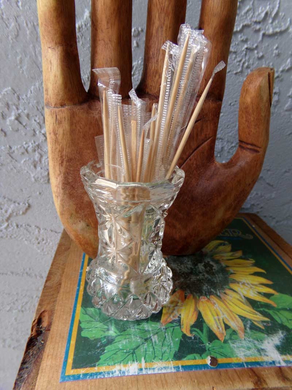Glass Toothpick Holder Vintage Glass Toothpick Holder Cut Etsy