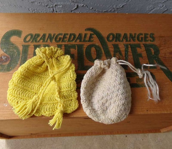 Crocheted drawstring coin purse, vintage crochete… - image 7