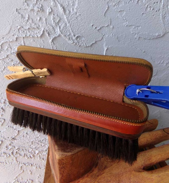 Car valet brush, vintage clothes brush with case, 