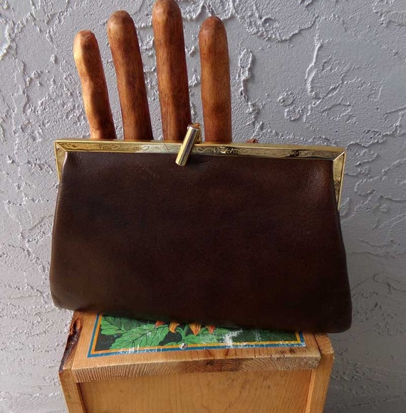 Vintage brown leather handbag, Etra handbag, brow… - image 9