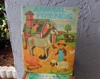 Vintage coloring book, Animal Friends coloring book, old kids coloring book, coloring book