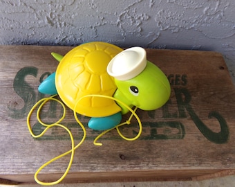 Turtle pull toy, Fisher-Price Tag-A-Long Turtle toy, vintage turtle pull toy, vintage pull toy, pull toy turtle, nursery decor
