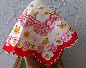 Red and Yellow floral handkerchief, red handkerchief, yellow floral hankie, floral handkerchief