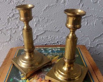 Brass candle holders, Vintage brass candle holders, square candle holders, vintage brass home decor, candle holders, set of 2
