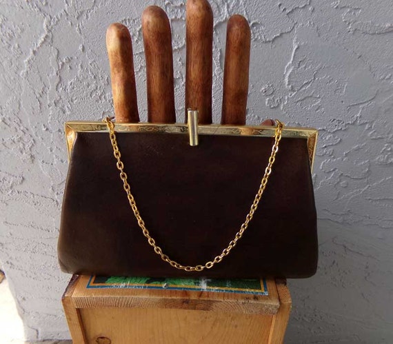 Vintage brown leather handbag, Etra handbag, brow… - image 3