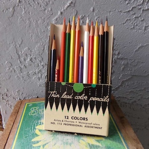 Colored pencils, Vintage art supplies, Dixon Thinex color pencil set, color pencils, art studio decor, Dixon Thinex color pencils