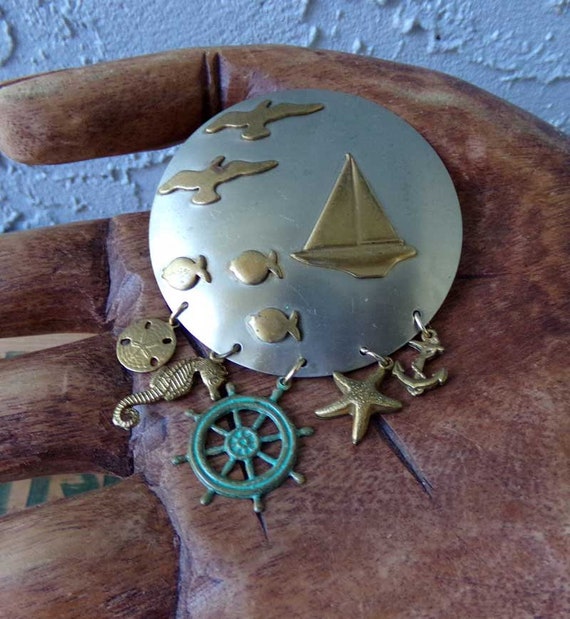 Nautical charm brooch, Vintage Nautical Sailboat … - image 7
