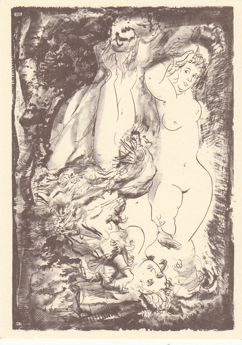 Estonian Art Printed in 1989 Estonian Painter Blank Art Postcard from Soviet Times Women V by Evald Okas