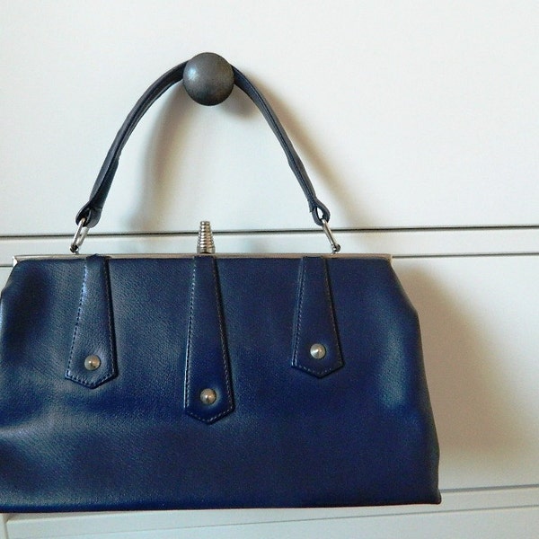 Elegant  navy and silver colored handbag from soviet era, made in USSR