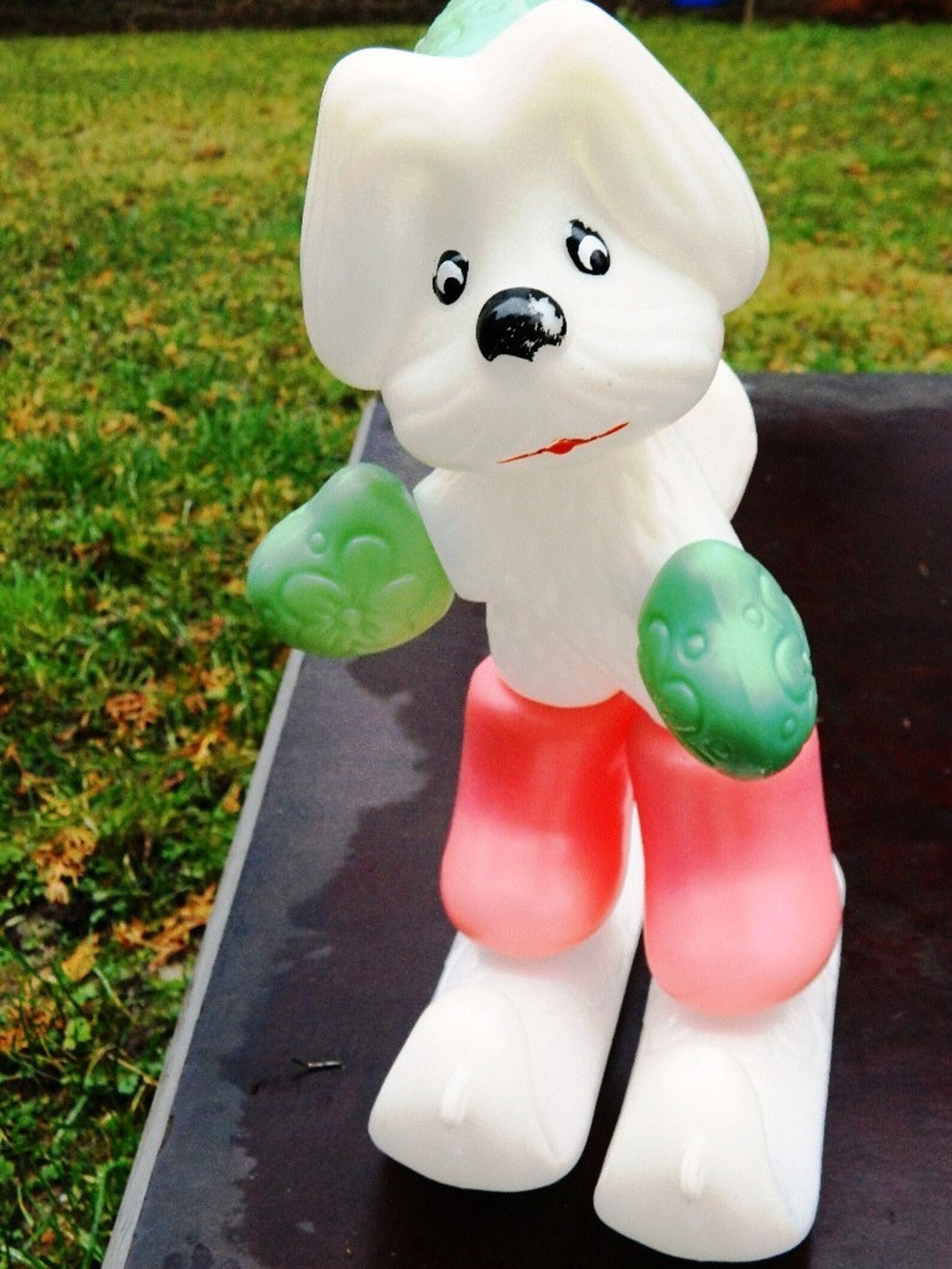 Rare Vintage Pull Toy White Dog on Ski From 70s made in Etsy