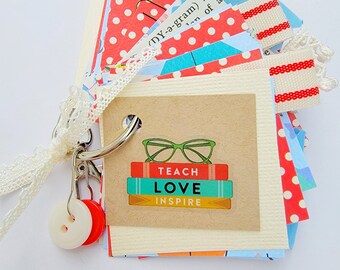 TEACHER JUNK JOURNAL /key chain junk journal /journal /red and blue/mini junk journal/junk journal/journal/teach love inspire /teacher gift
